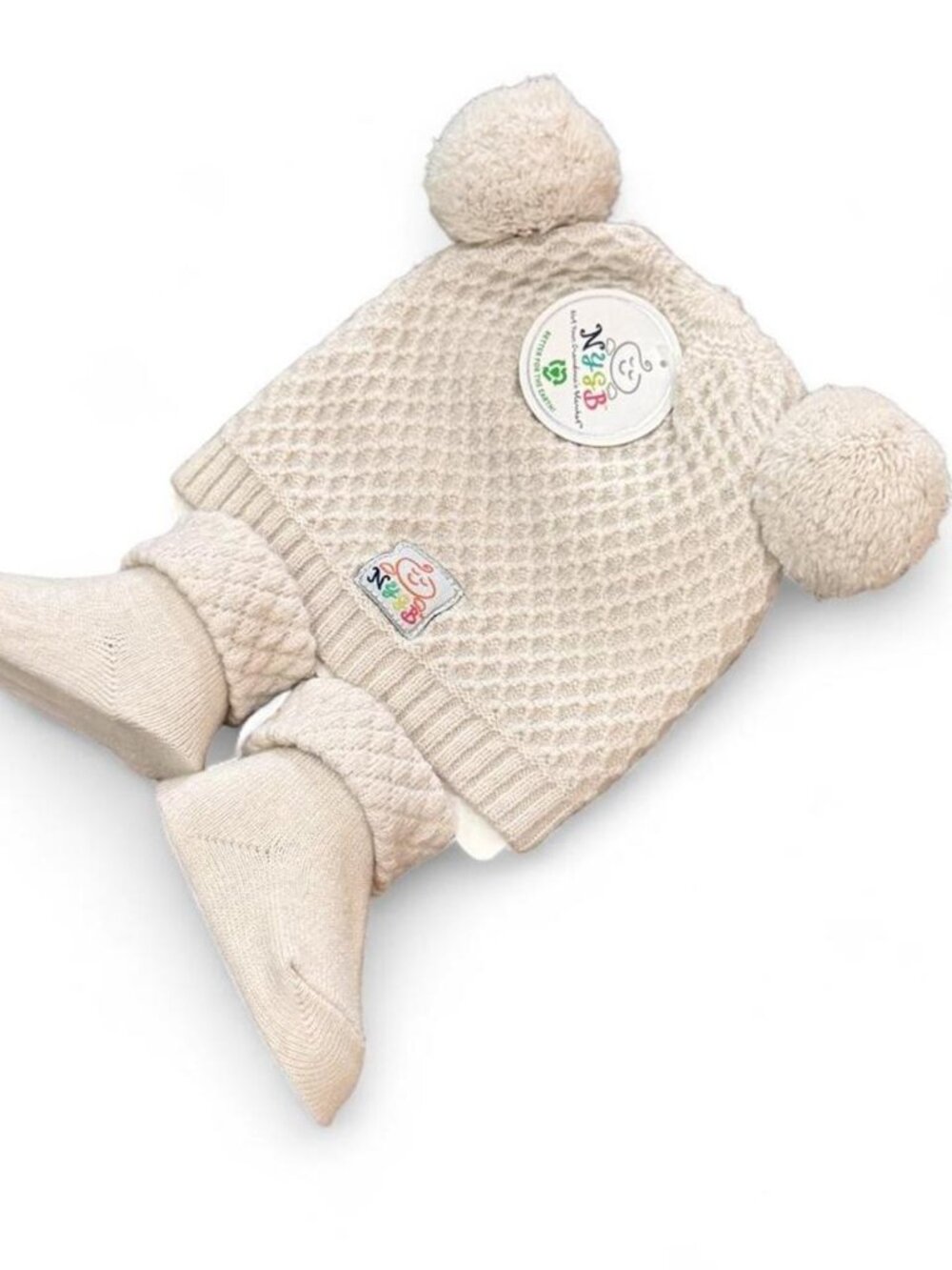 Cream Knit Bear Ears Pom-Pom Set